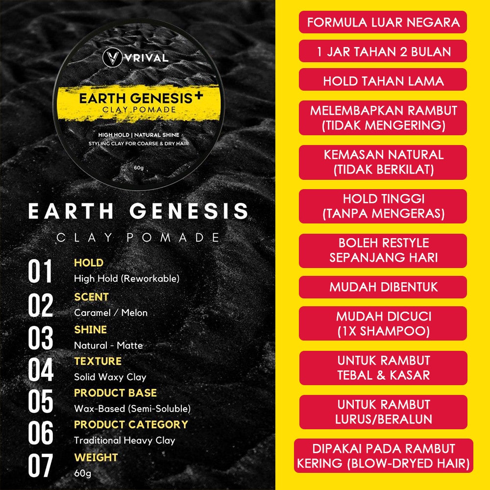 Regular 60g + Trial Pack 14g | Earth Genesis Clay Pomade by VRIVAL