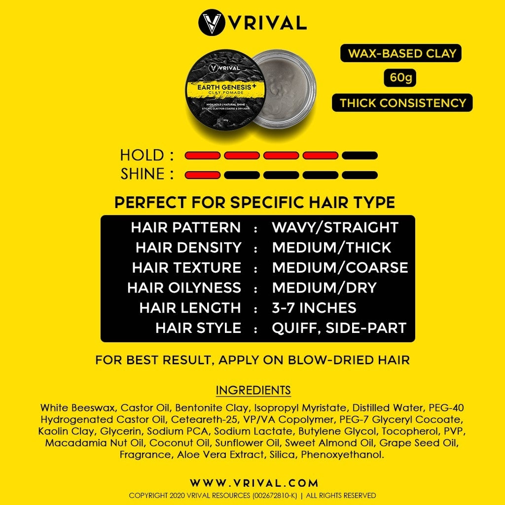 REGULAR PACK | Earth Genesis Clay Pomade by VRIVAL | 60g