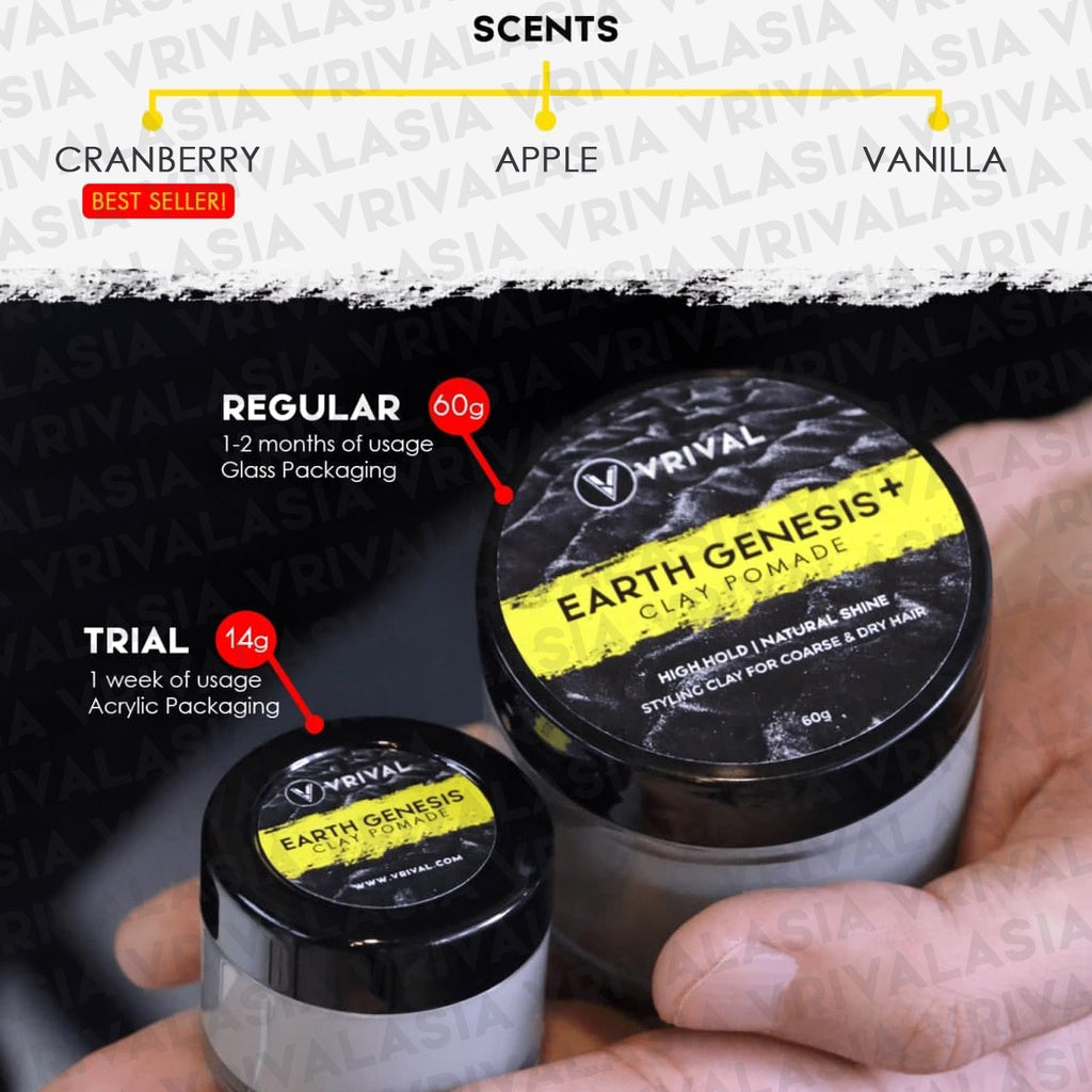 Regular 60g + Trial Pack 14g | Earth Genesis Clay Pomade by VRIVAL