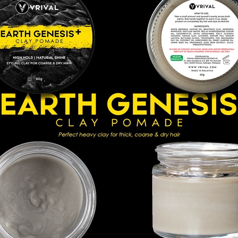 Regular 60g + Trial Pack 14g | Earth Genesis Clay Pomade by VRIVAL